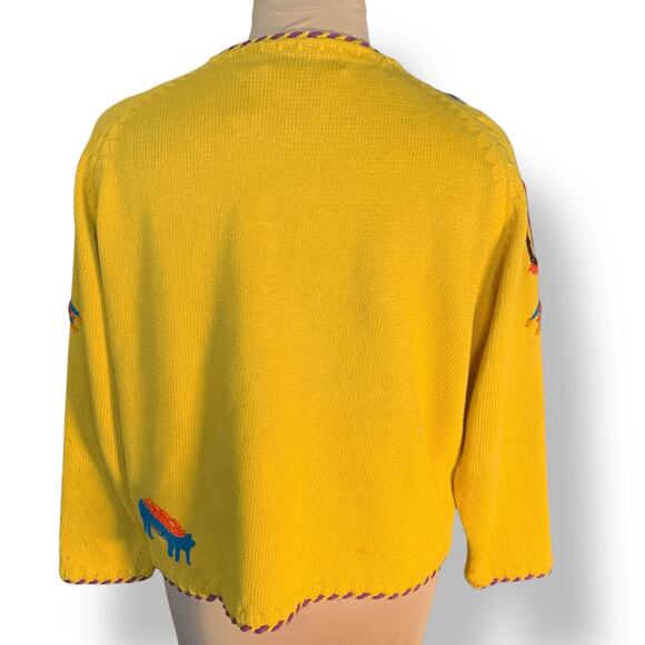 Vintage 90s Michael Simon Henri Bendel Yellow Beaded Abstract Cardigan Large - Picture 5 of 15